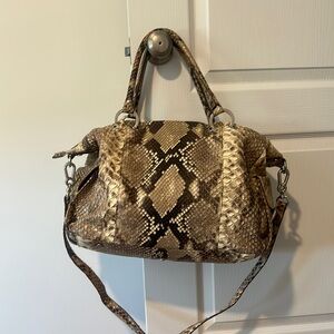 Brown Shoulder Bag with Snake Print and Adjustable Strap